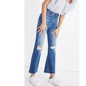 Madewell Retro Crop Bootcut Jeans Knee Rip High Rise Cornwall Wash Blue Size 28